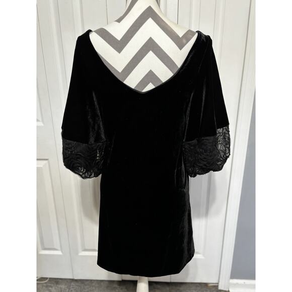 Judith March Black Velvet Evening Dress Small LBD Puff Lace Sleeve Party - Picture 3 of 6